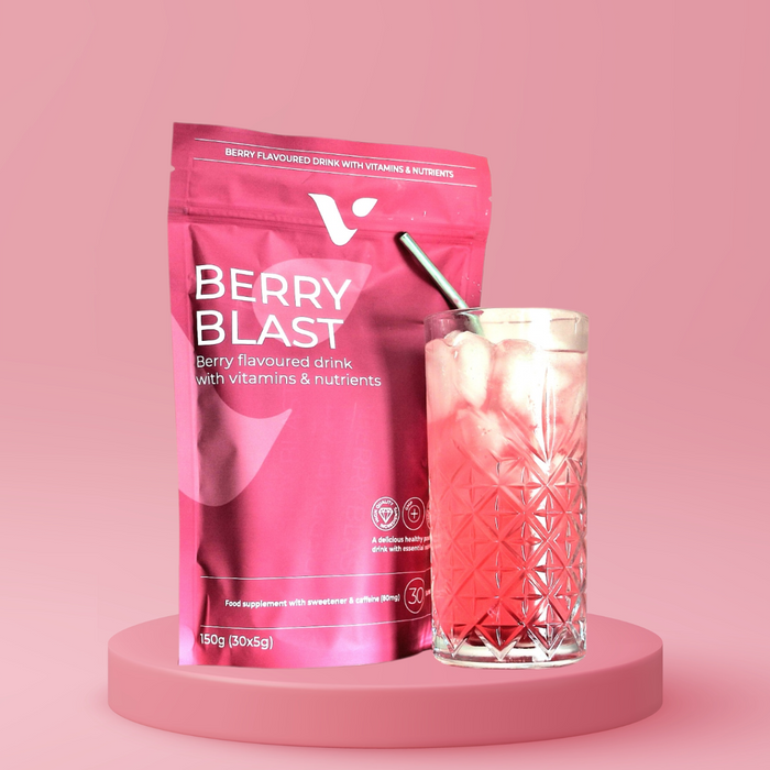 Berry Blast, een heerlijk sapje met frambozensmaak.